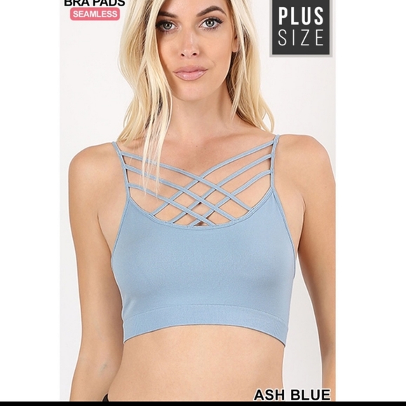 NEW! PLUS TRIPLE CRISS CROSS BRALETTE IN ASH BLUE SZ 1X/2X - Picture 1 of 3